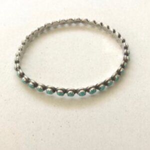 Sterling Silver & Turquoise Southwestern Bangle Bracelet Signed CA
